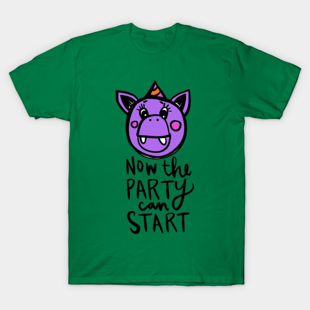 Now The Party Can Start Monster: Weird Funny Hippo Or Manatee T-Shirt by Tessa McSorley